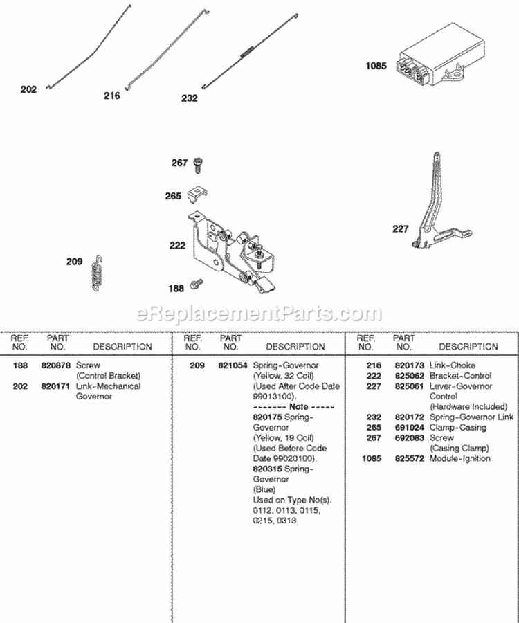 Controls Springs Ignition Module Diagram and Parts List for 580447-0333-E2  Briggs and Stratton Engine
